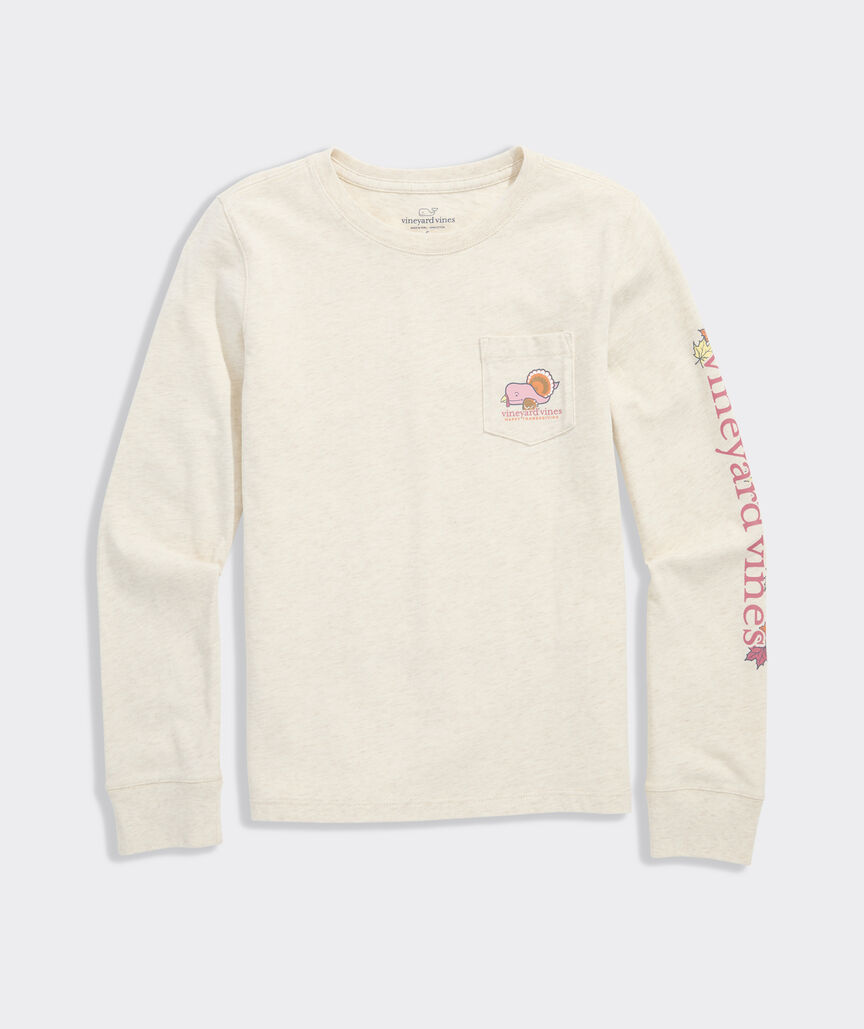 Girls' Thanksgiving Whale Long-Sleeve Pocket Tee