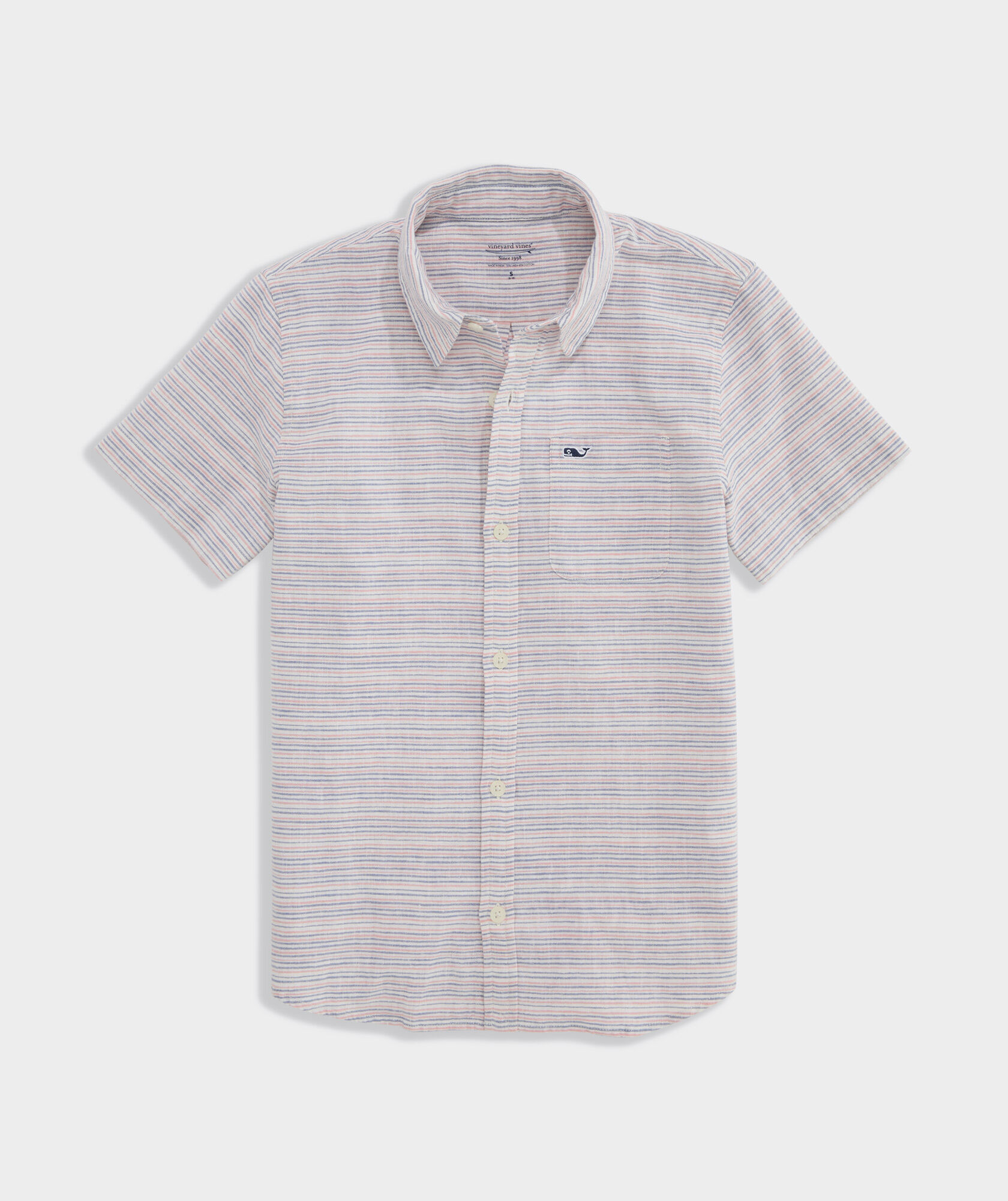 Boys' Stripe Textured Cotton Linen Short-Sleeve Shirt