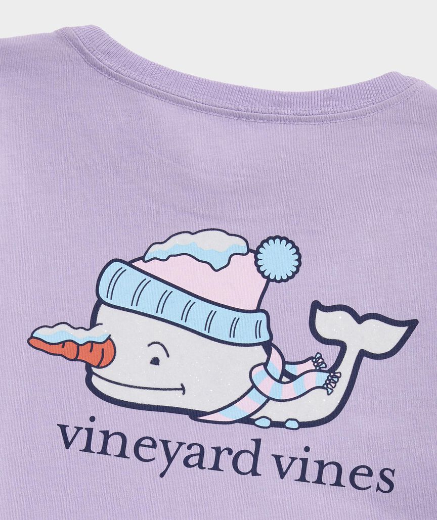 Girls' Glitter Snowman Whale Long-Sleeve Pocket Tee