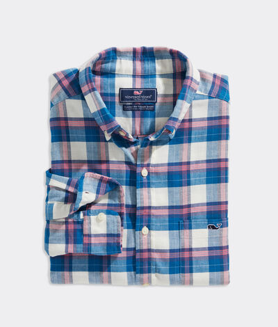 Vineyard Vines Island Twill Plaid Shirt (White) (Size: Small)