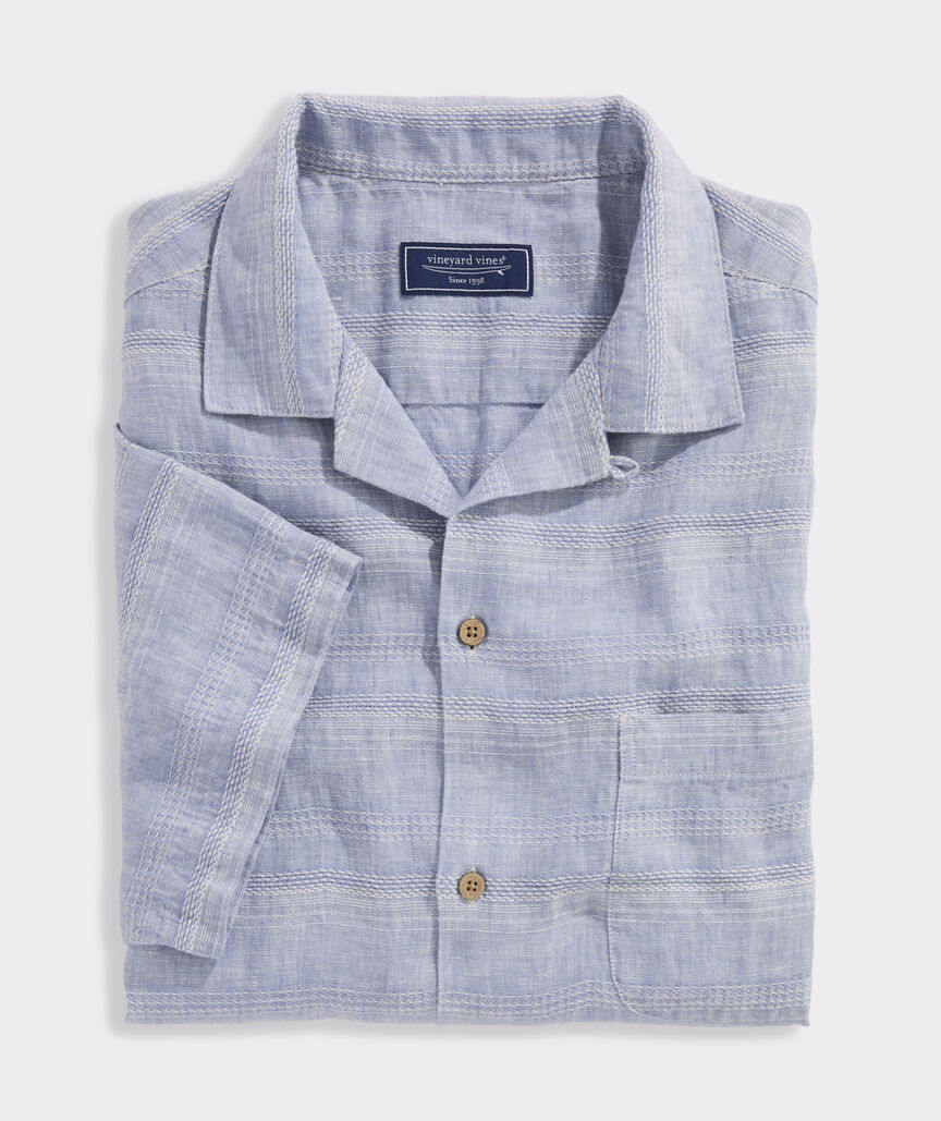 Havana Stripe Linen Short-Sleeve Cabana Shirt