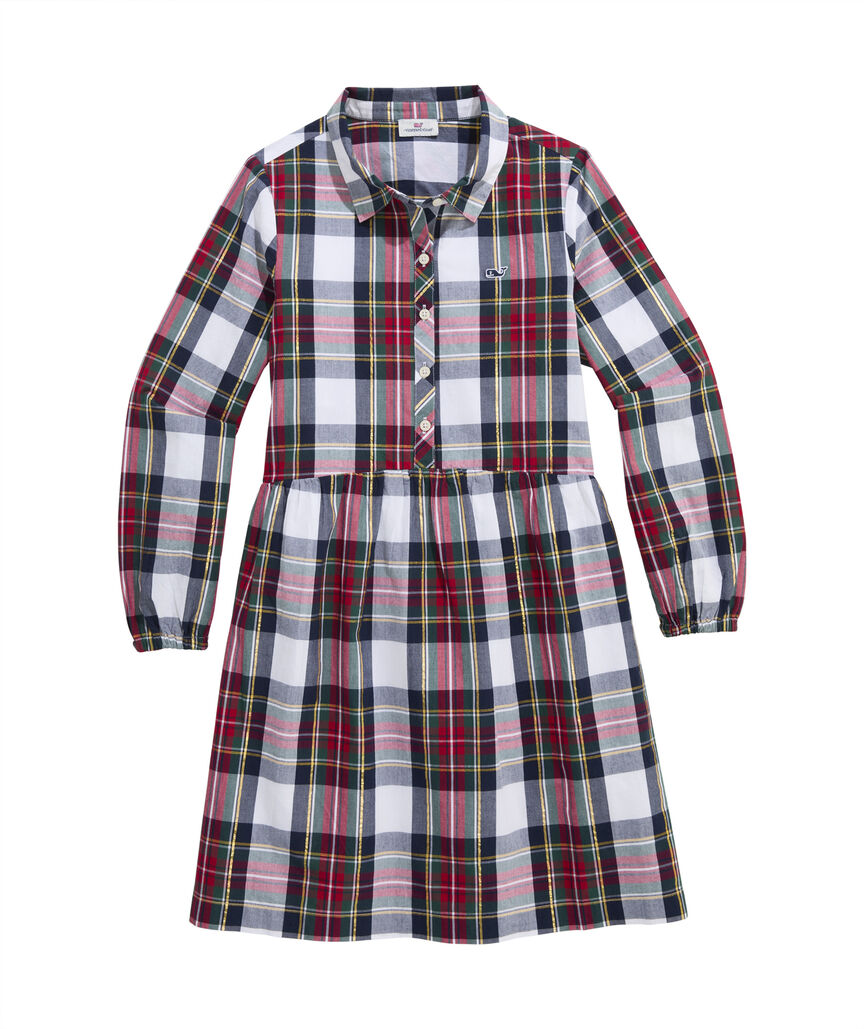 OUTLET Girls' Poplin Plaid Shirtdress