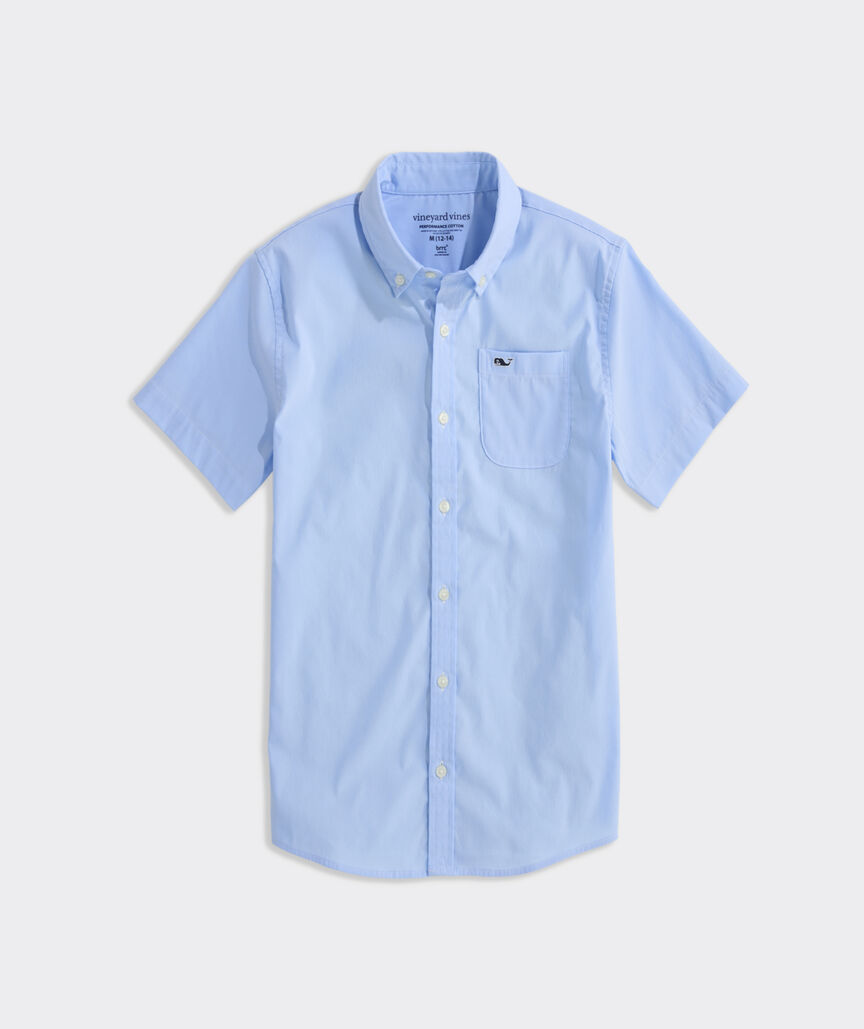 Boys' Performance Cotton Breakwater Solid Short-Sleeve Shirt