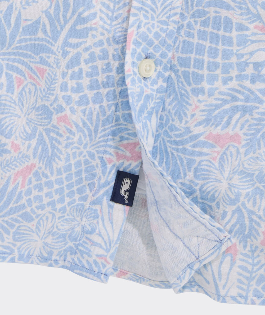 Tropical Pineapples Linen Blend Short-Sleeve Shirt