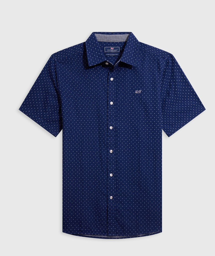 OUTLET Cotton Double Cloth Short-Sleeve Dot Shirt