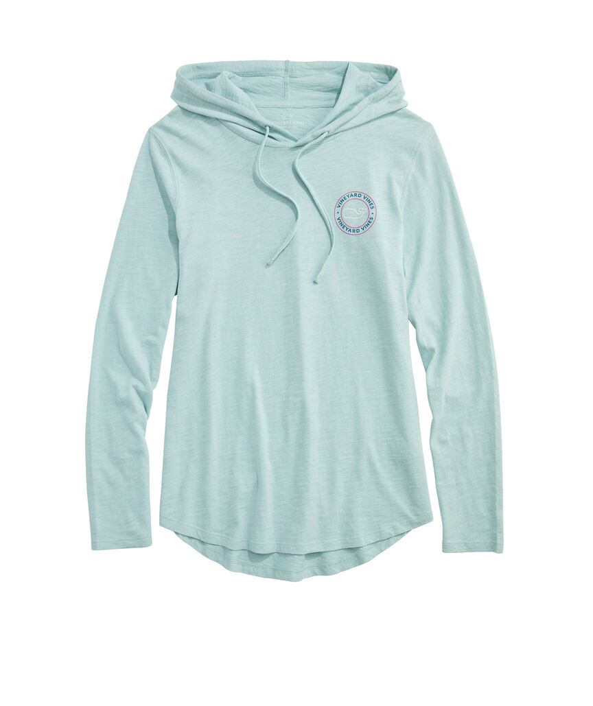 OUTLET Women's Slub Whale Dot Curved Hem Long-Sleeve Hoodie Tee