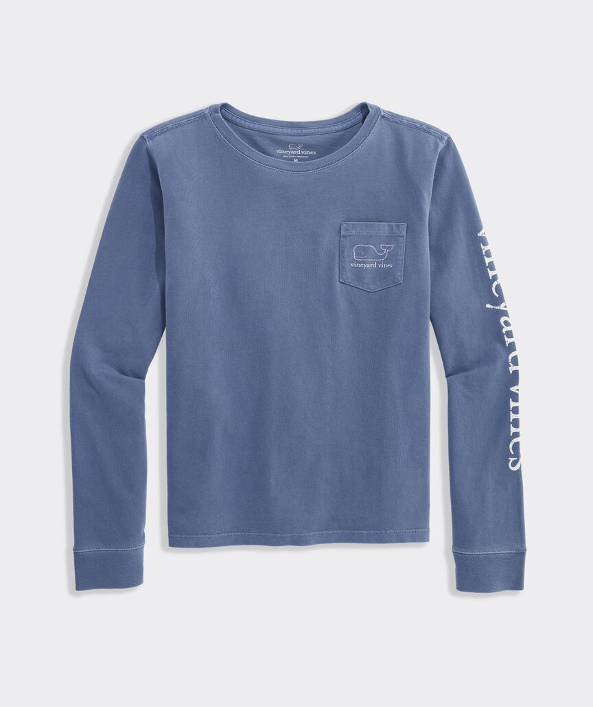 Girls' Garment-Dyed Vintage Whale Long-Sleeve Pocket Tee