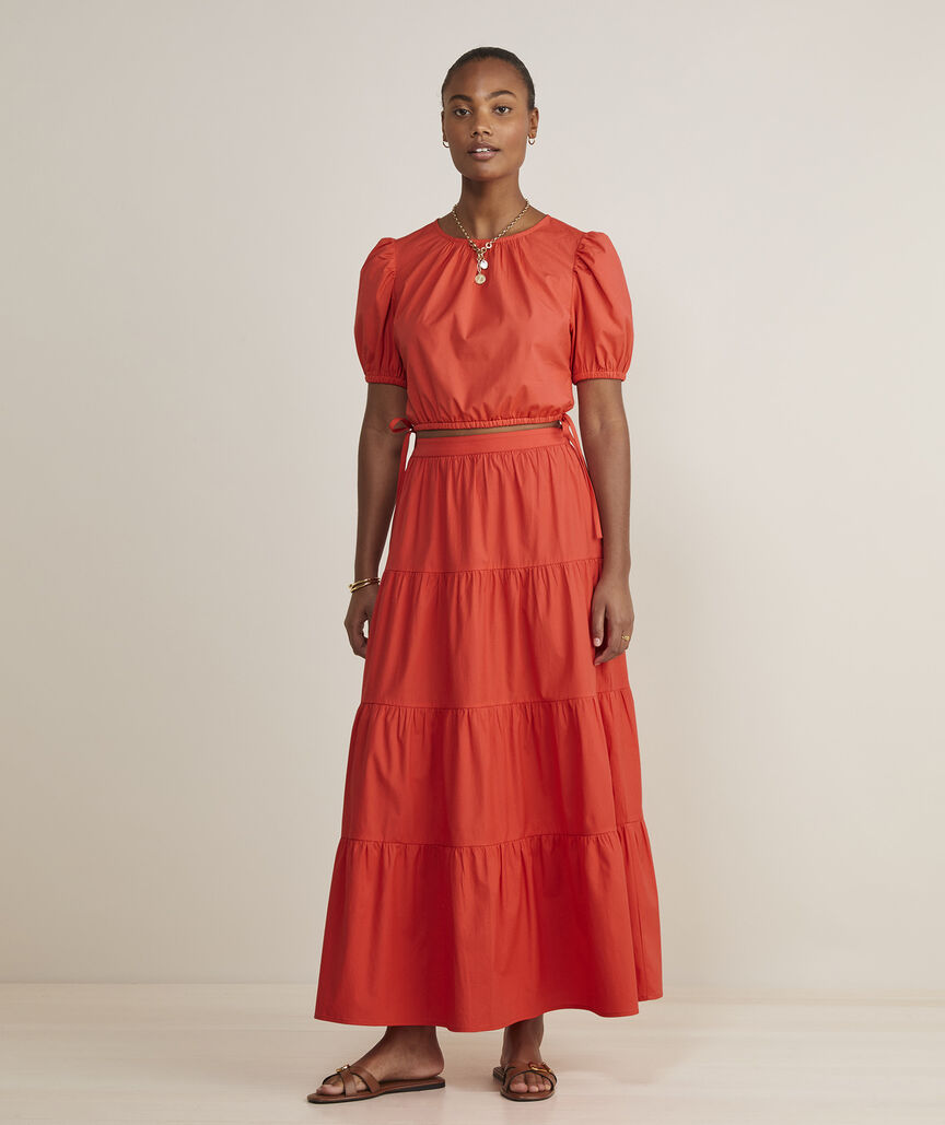 Red tiered maxi skirt Clearance