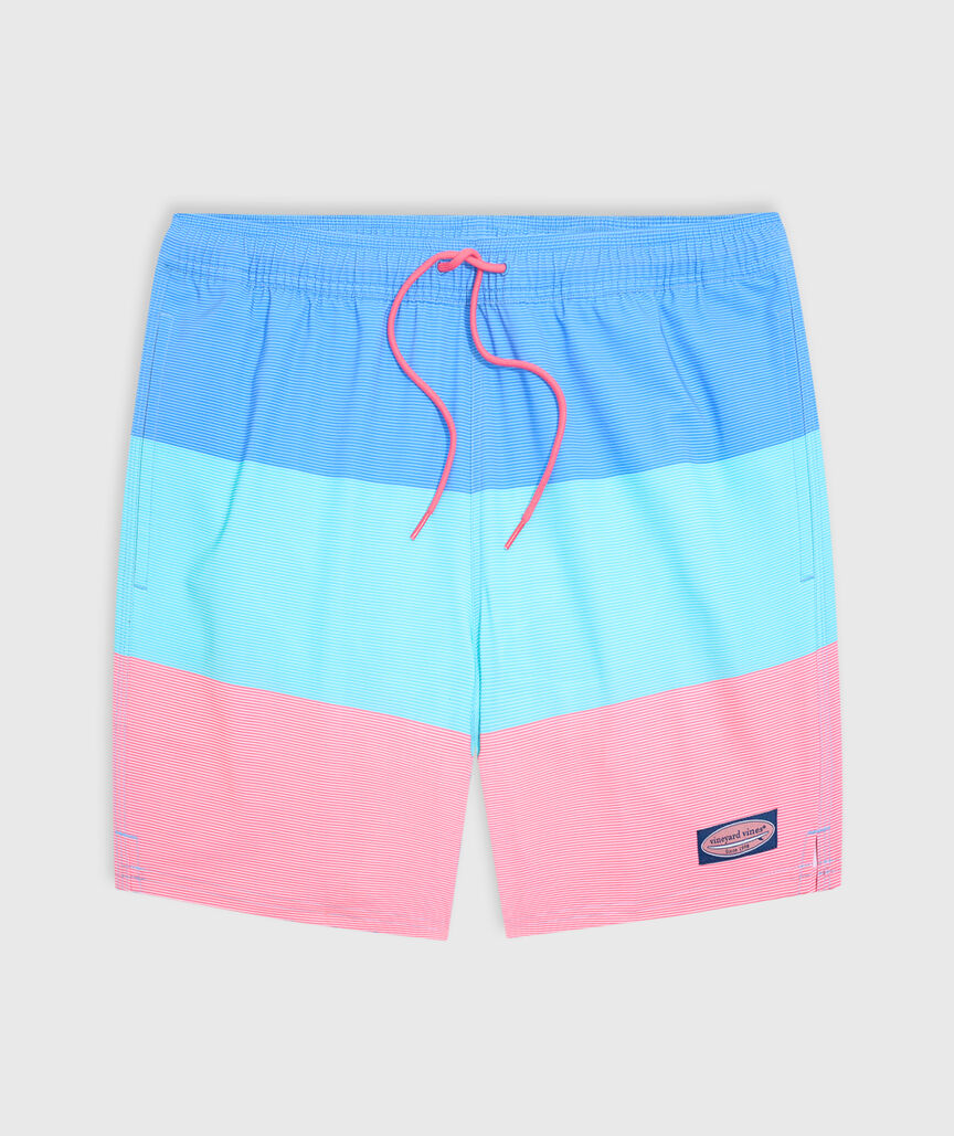 OUTLET 7 Inch Engineered Stripe Chappy Swim Trunks