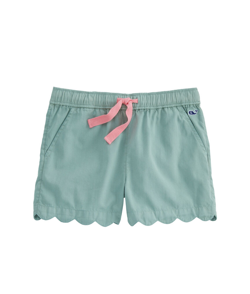 Girls Garment-Dyed Scallop Hem Pull-On Shorts