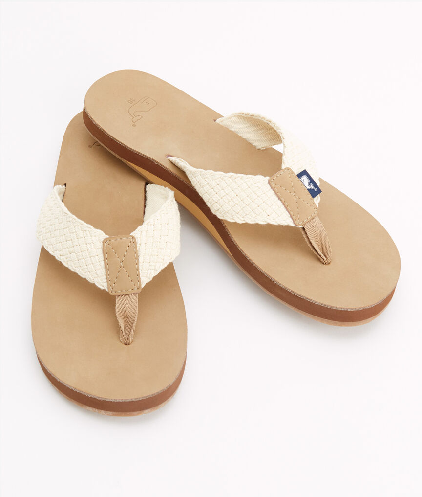 Leather Flip Flops With Washed Webbing