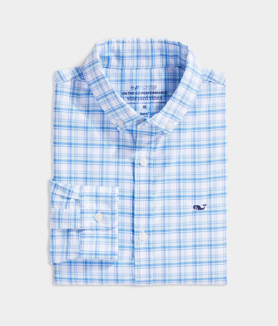Vineyard Vines Boys' On-The-Go brrrº Plaid Shirt (Crystal Blue) (Size: Large)