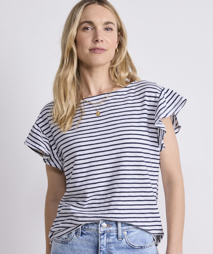 Slub Jersey Flutter-Sleeve Tee