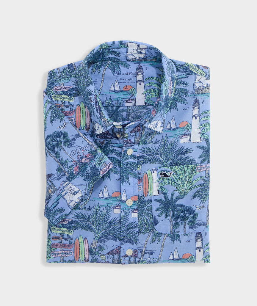 Boys' Printed Cotton Short-Sleeve Shirt