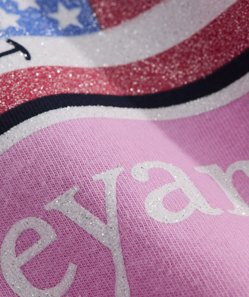 Girls' Glitter Flag Whale Short-Sleeve Pocket Tee