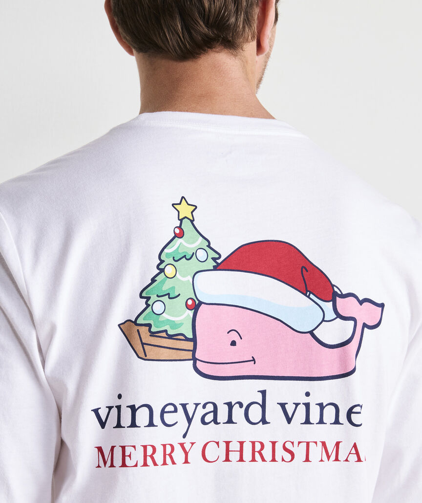 Santa Whale Tree Ornaments Long-Sleeve Pocket Tee