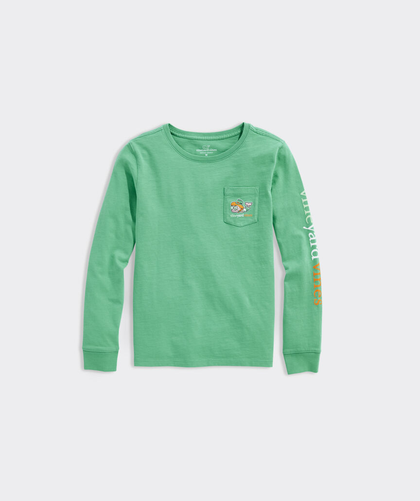 Girls' Glitter St. Patrick's Day Whale Long-Sleeve Pocket Tee