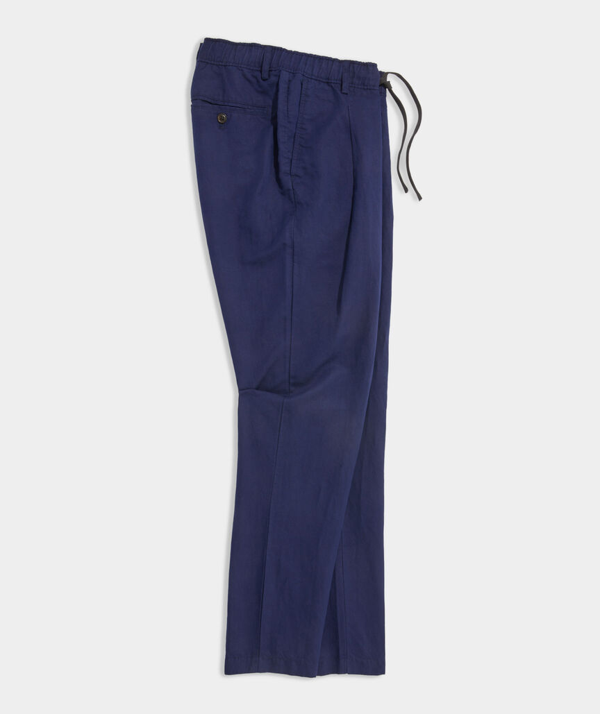 Linen-Cotton Pleated Pull-On Pants