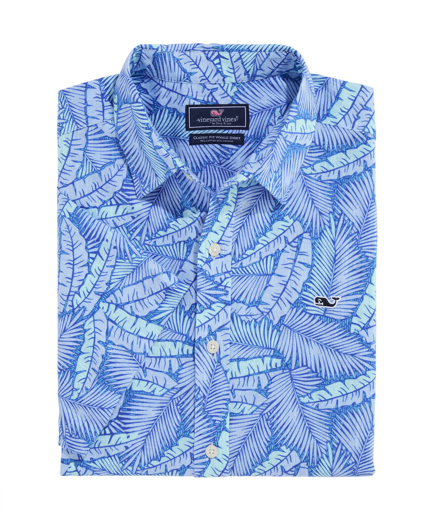 OUTLET Slub Cotton Short-Sleeve Vintage Leaf Shirt