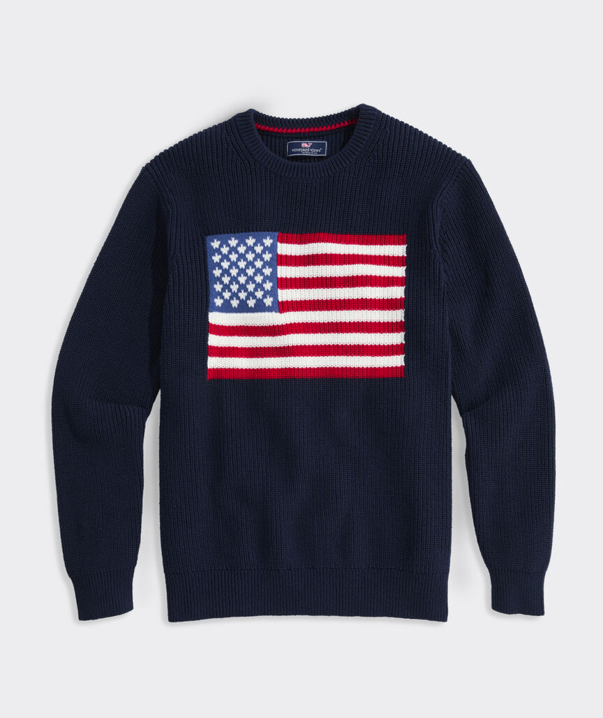 American Flag Cotton Crewneck Sweater
