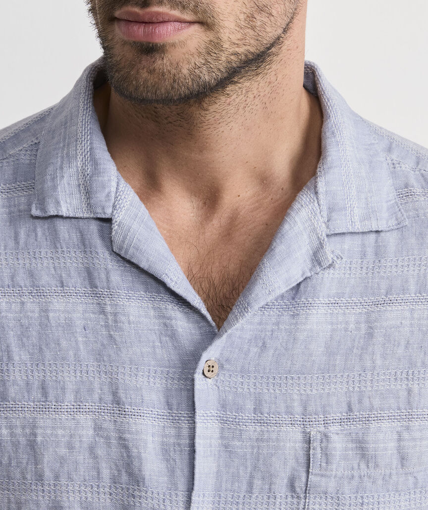 Havana Stripe Linen Short-Sleeve Cabana Shirt