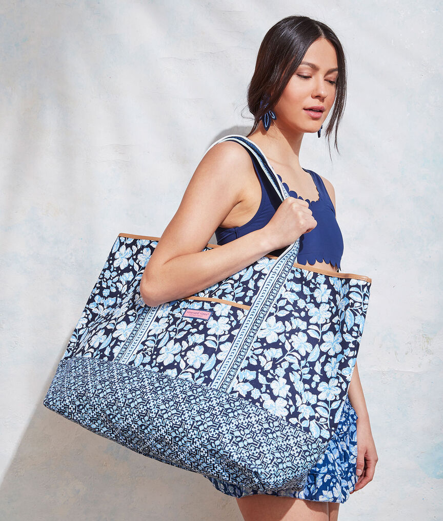 Hibiscus Floral Mix Print Tote Bag