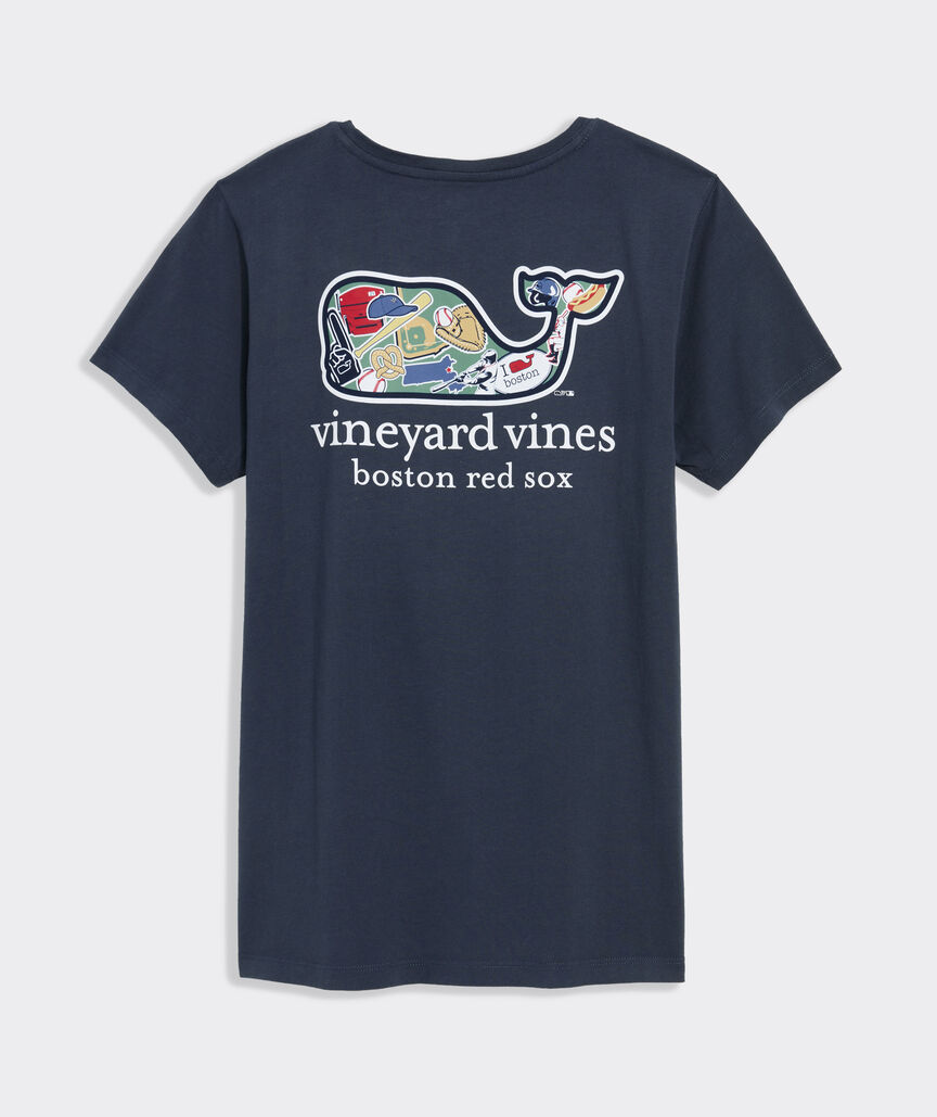 Women's Boston Red Sox Short-Sleeve Sticker Whale Fill Pocket T-Shirt
