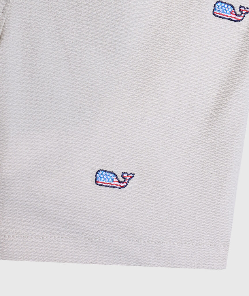 OUTLET Boys' Americana Whale Embroidered Herringbone Chino Shorts