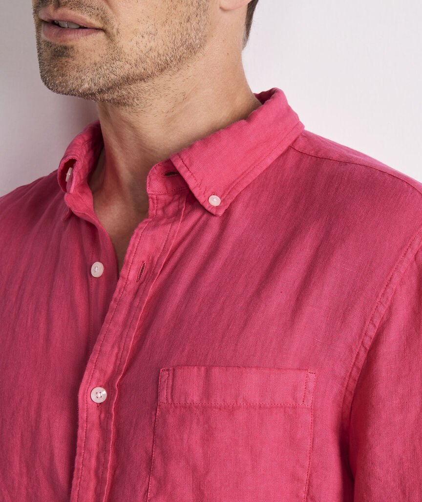 Garment-Dyed Surfside Solid Linen Short-Sleeve Shirt
