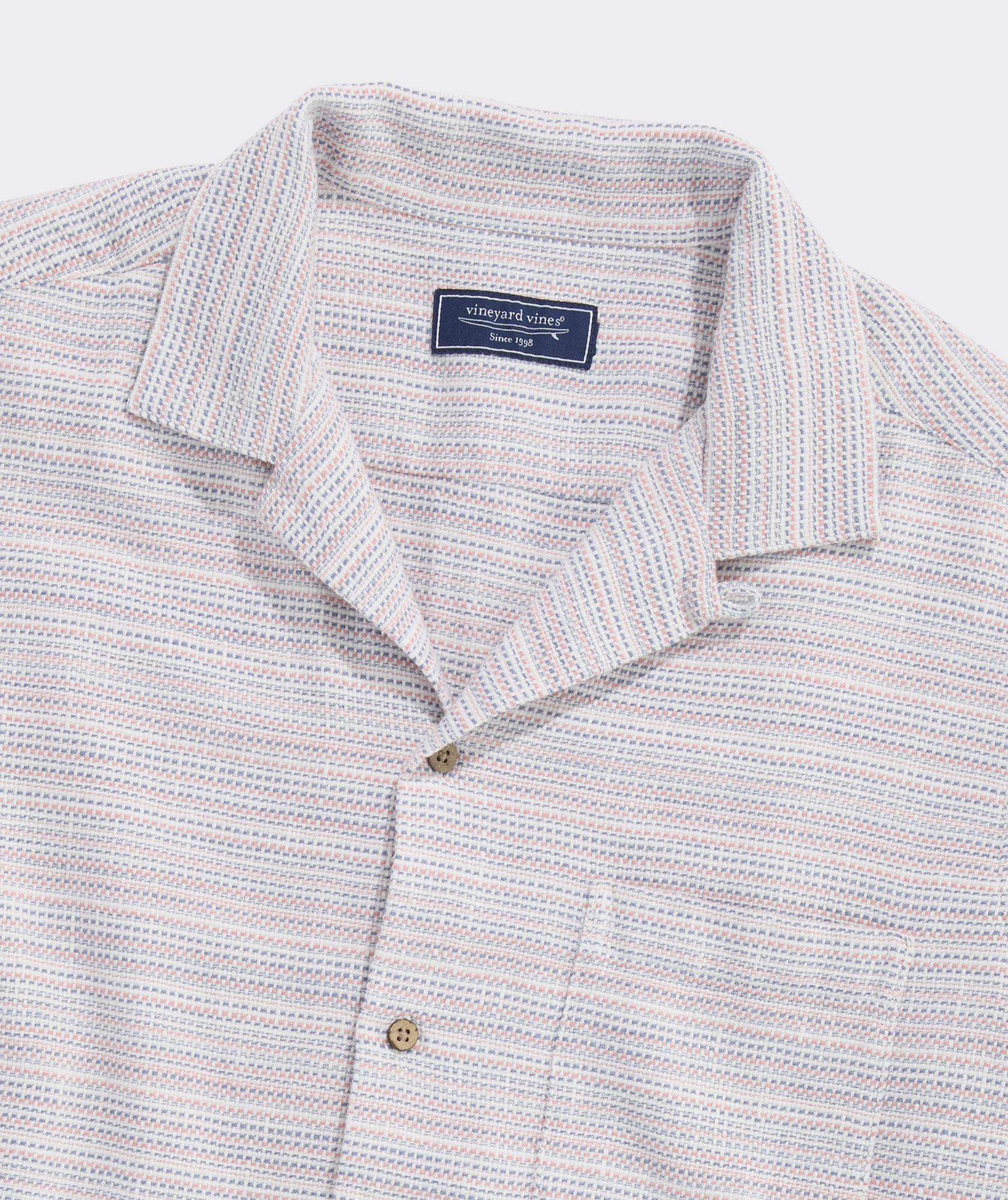 Coral Stripe Textured Cotton Short-Sleeve Cabana Shirt