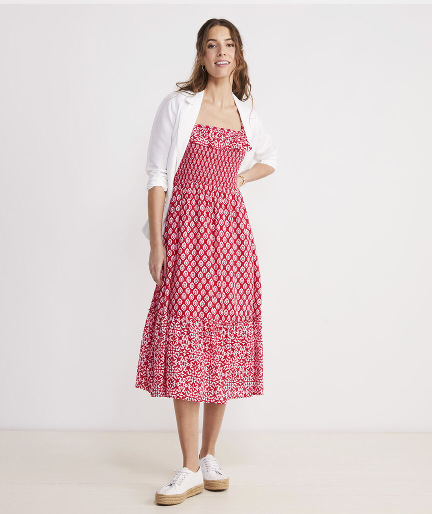 Shop Vineyard Tile Smocked Midi Dress at vineyard vines