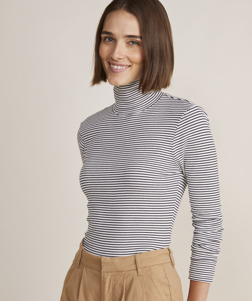 OUTLET Women's Striped Heritage Rib Turtleneck