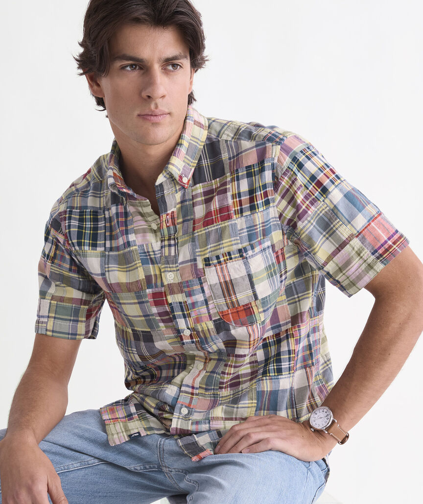 Patchwork Cotton Madras Short-Sleeve Shirt