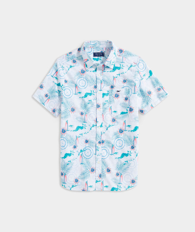 Stretch Cotton Short-Sleeve BVI Island Map Shirt