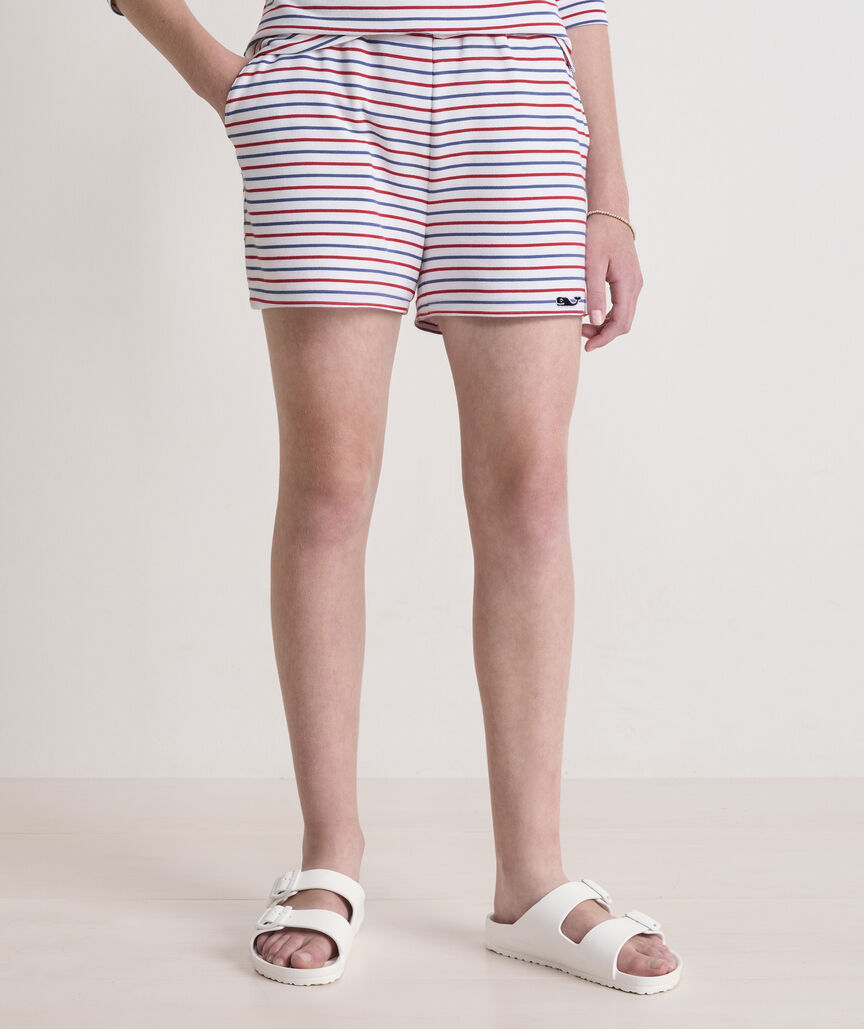 OUTLET Girls' Americana Stripe Brushed Terry Pull-On Shorts