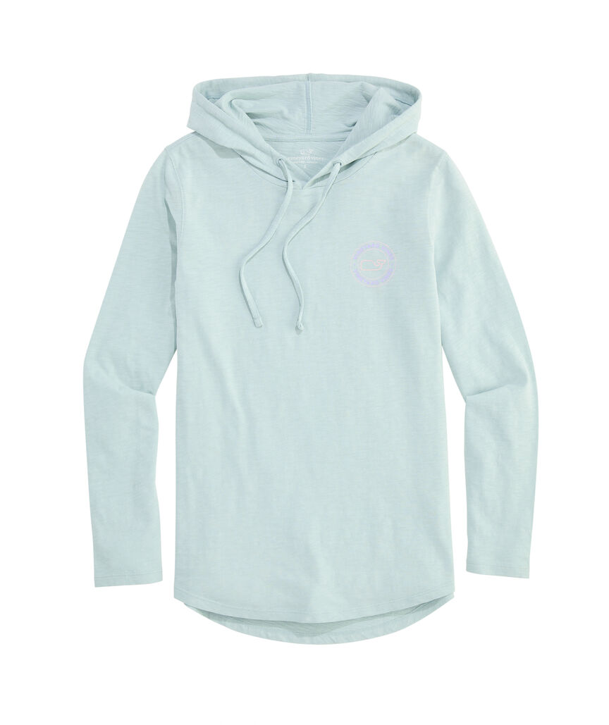 OUTLET Slub Whale Dot Curved Hem Long-Sleeve Hoodie Tee
