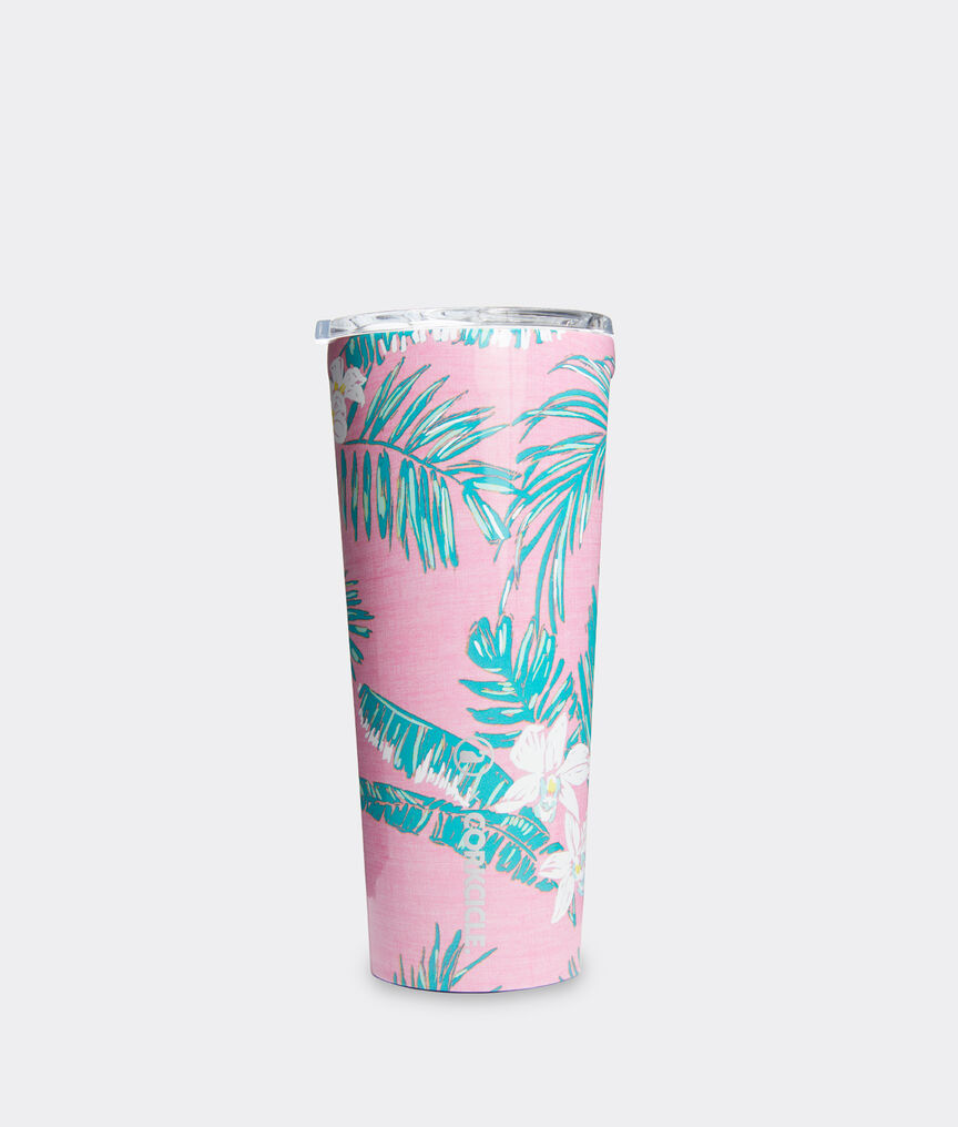 Pink Tropical Flowers Corkcicle Tumbler