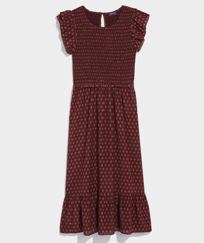 Ruffle Sleeve Smocked Midi Dress