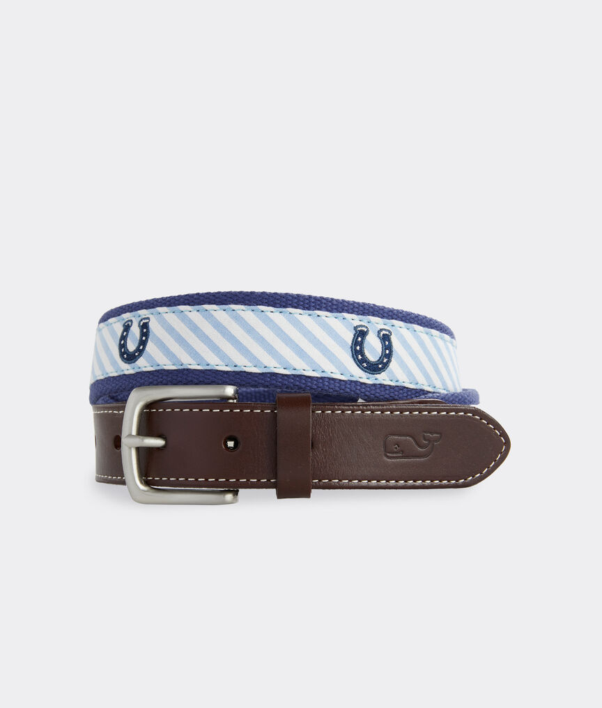 Kentucky Derby Horseshoe Embroidered Stripe Canvas Club Belt