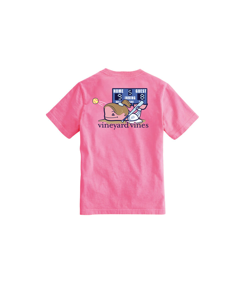 OUTLET Girls' Foil Softball Player Whale Short-Sleeve Pocket Tee