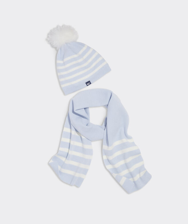 Girls' Ribbed Knit Stripe Hat & Scarf Set