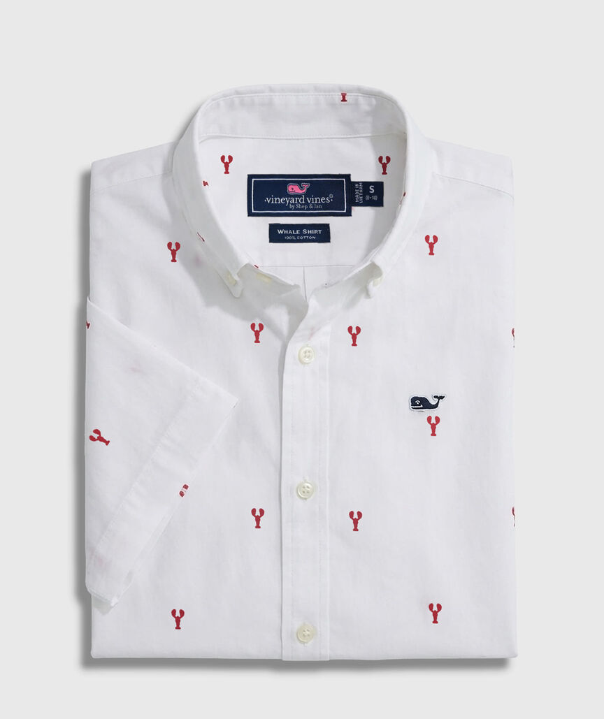 OUTLET Boys' Poplin Short-Sleeve Micro Lobster Shirt