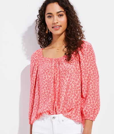 Vineyard Vines Petals Print Square-Neck Top (Passion Fruit) (Size: Large)