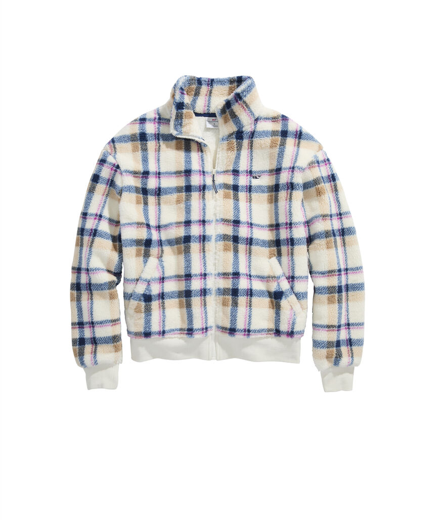 OUTLET Women's Plaid Fuzzy Bomber Jacket
