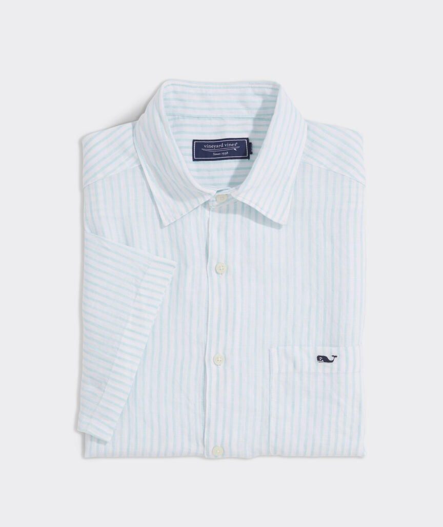 Linen Short-Sleeve Striped Shirt