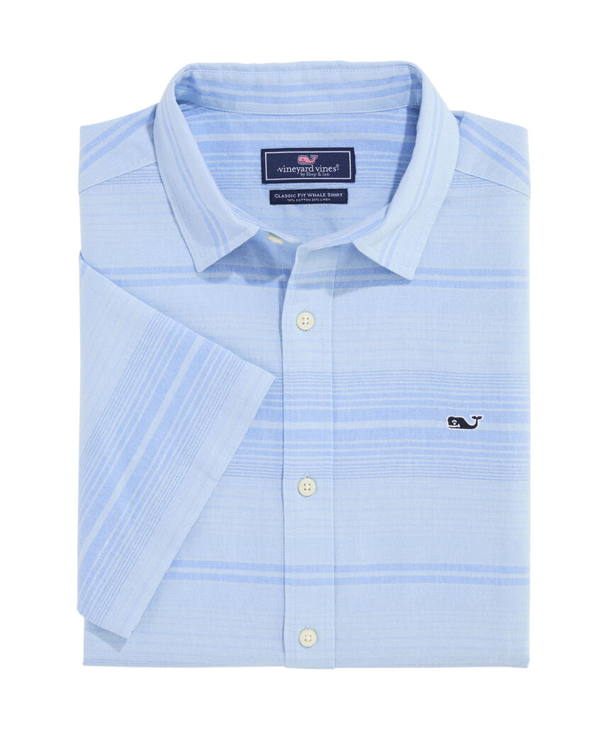 OUTLET Cotton Linen Short-Sleeve Stripe Shirt