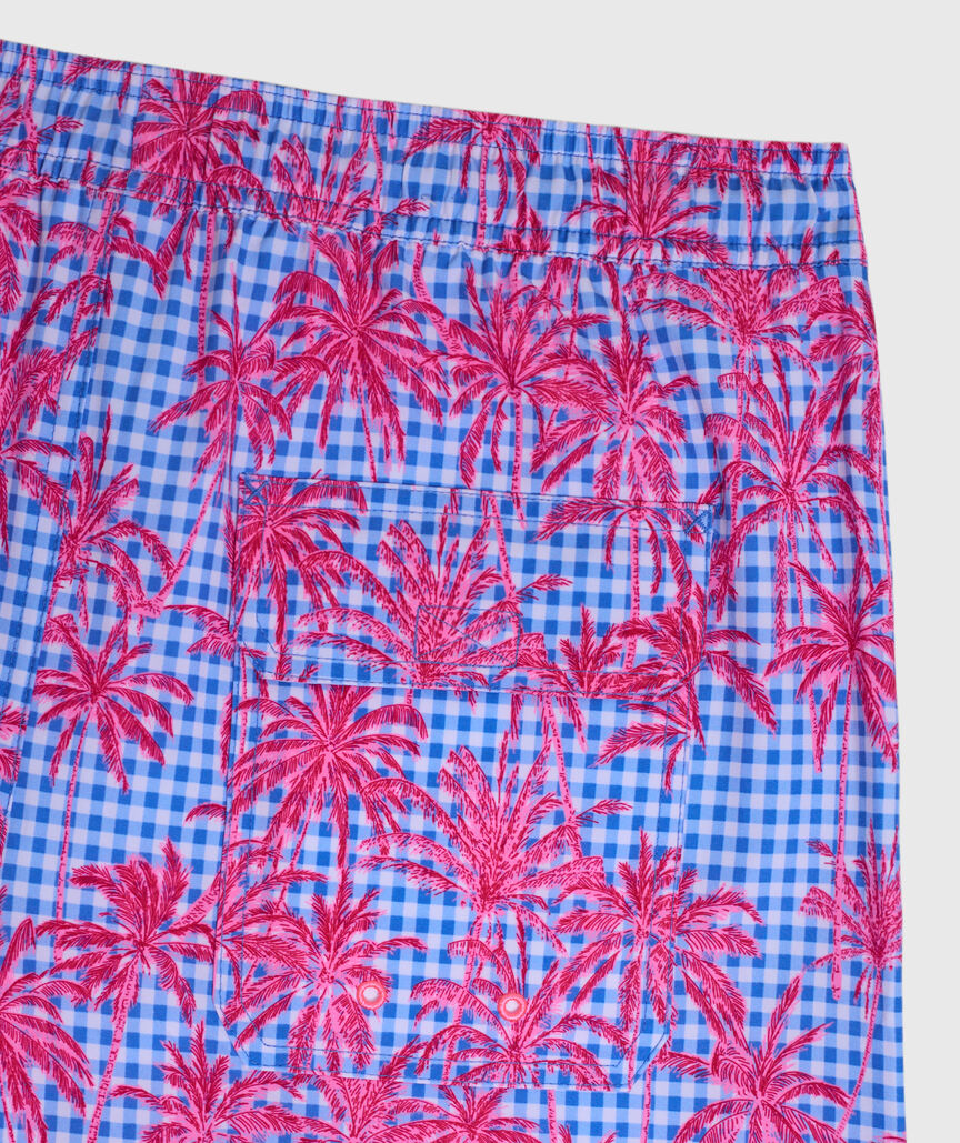 OUTLET 7 Inch Palm Gingham Chappy Swim Trunks