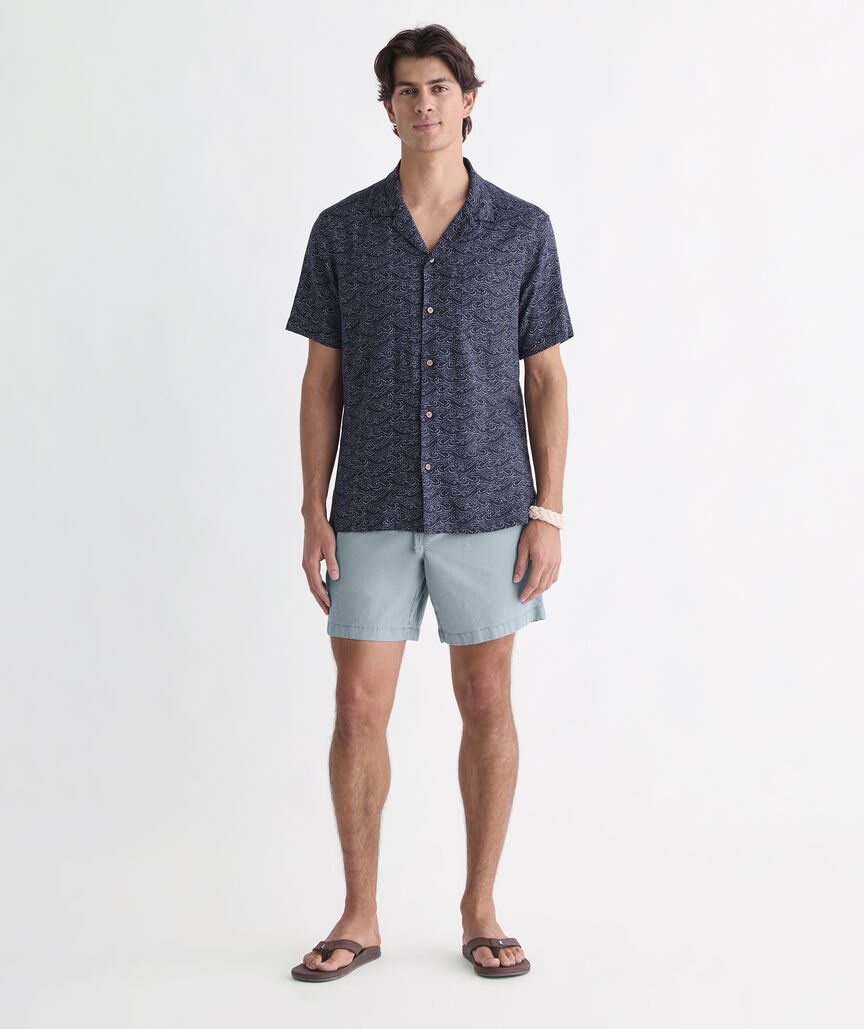 Indigo Waves Linen Blend Cabana Shirt