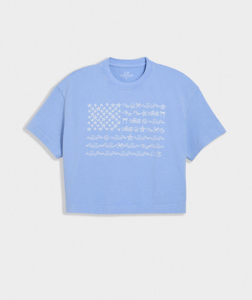 Girls' Beach Icon US Flag Boxy Tee