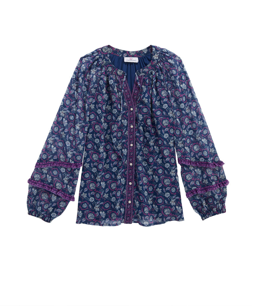 OUTLET Women's Frangipani Print Ruffle Blouse